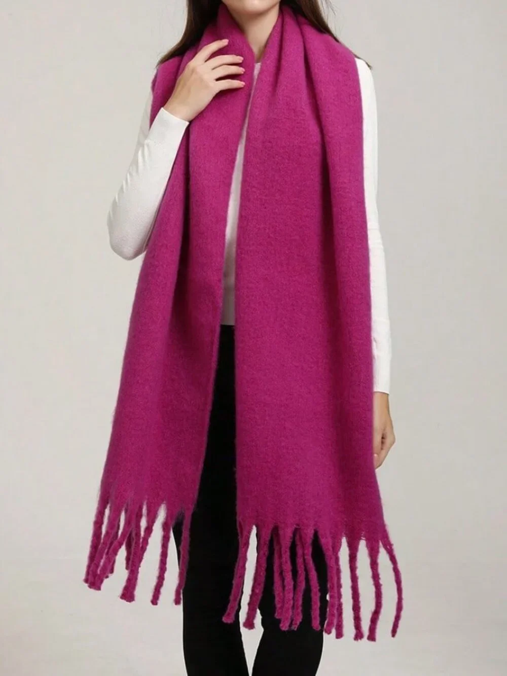 Pink Casual Women's Cozy warm Large Fluffy Tassel Scarf